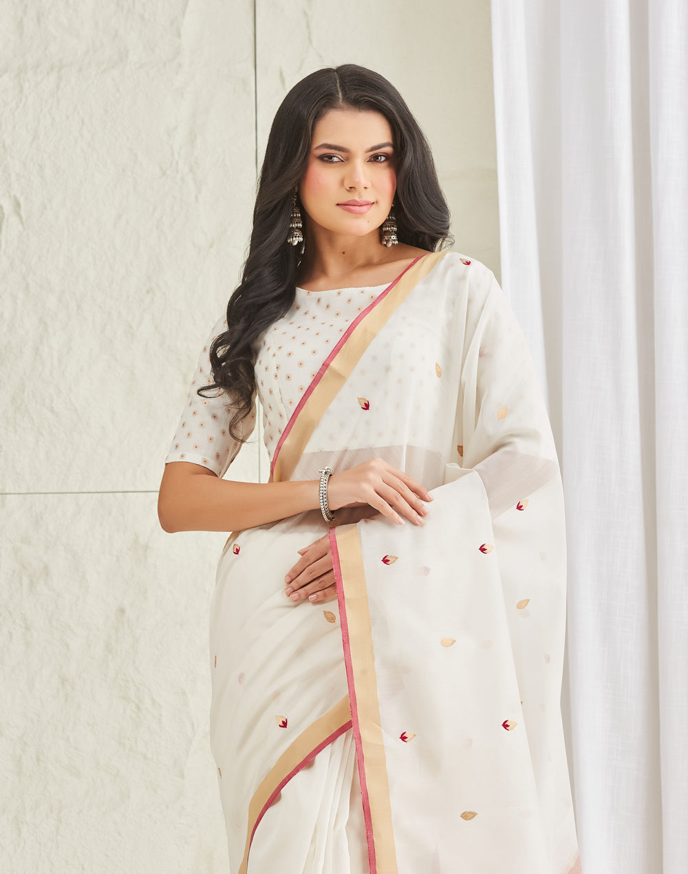 Natural Cotton Silk Blend Woven Wonders Chanderi Sari