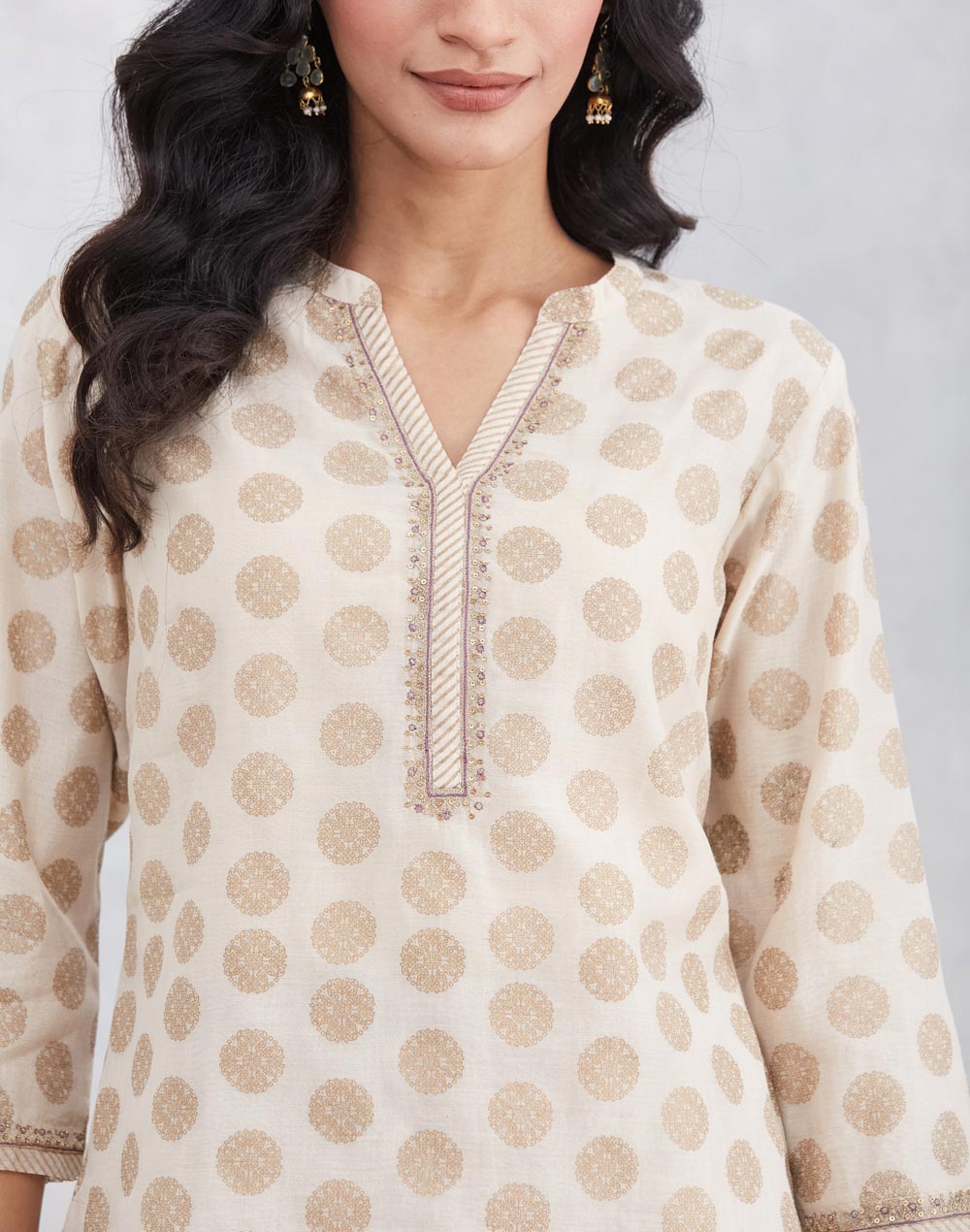 Natural Cotton Silk Printed Slim Fit Short Kurta