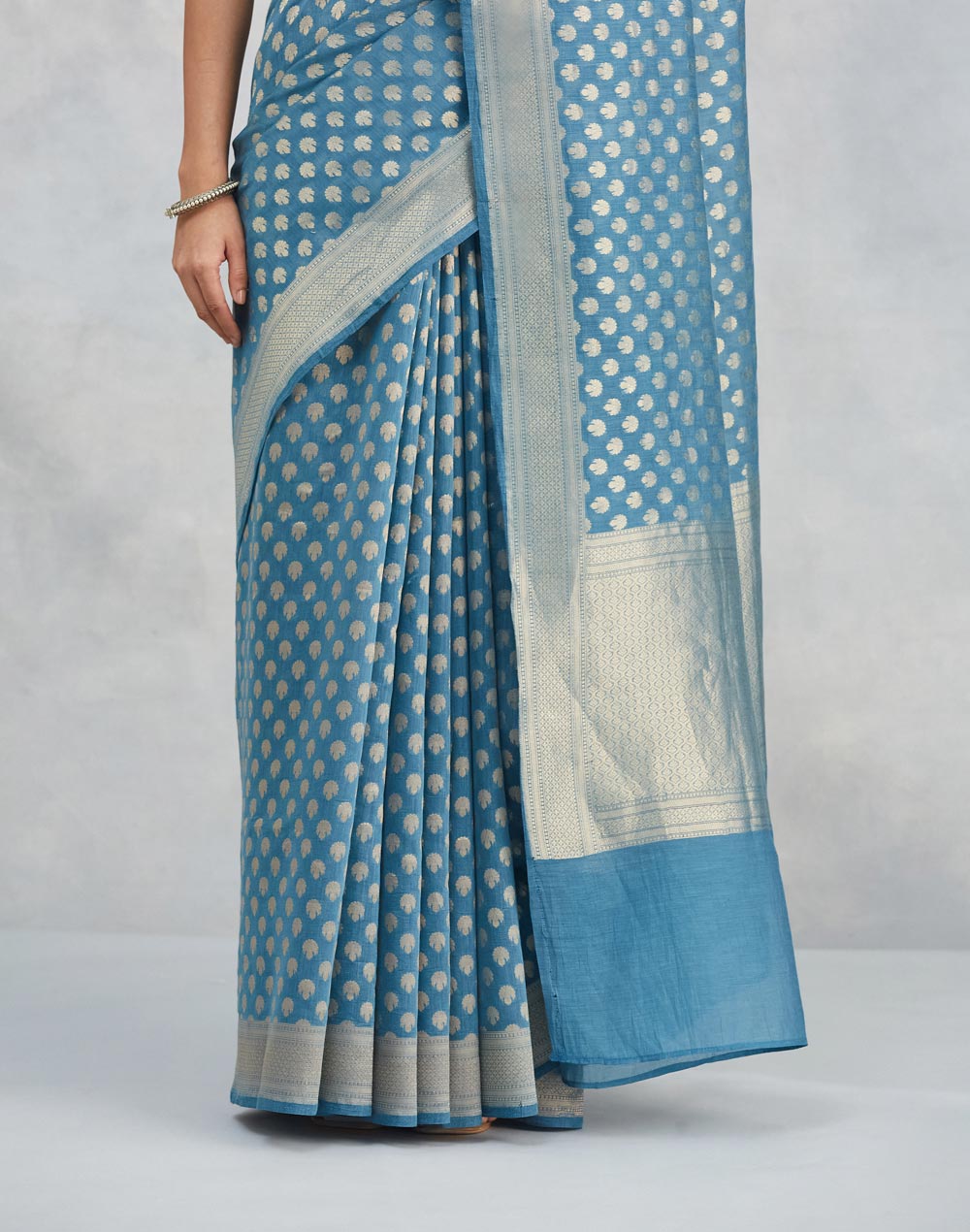 Blue Cotton Silk Blend Banarsi Sari