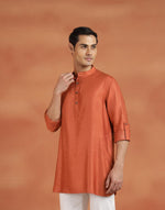 Orange Viscose Silk Dobby Slim Fit Short Kurta