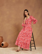 Pink Cotton Printed Maxi