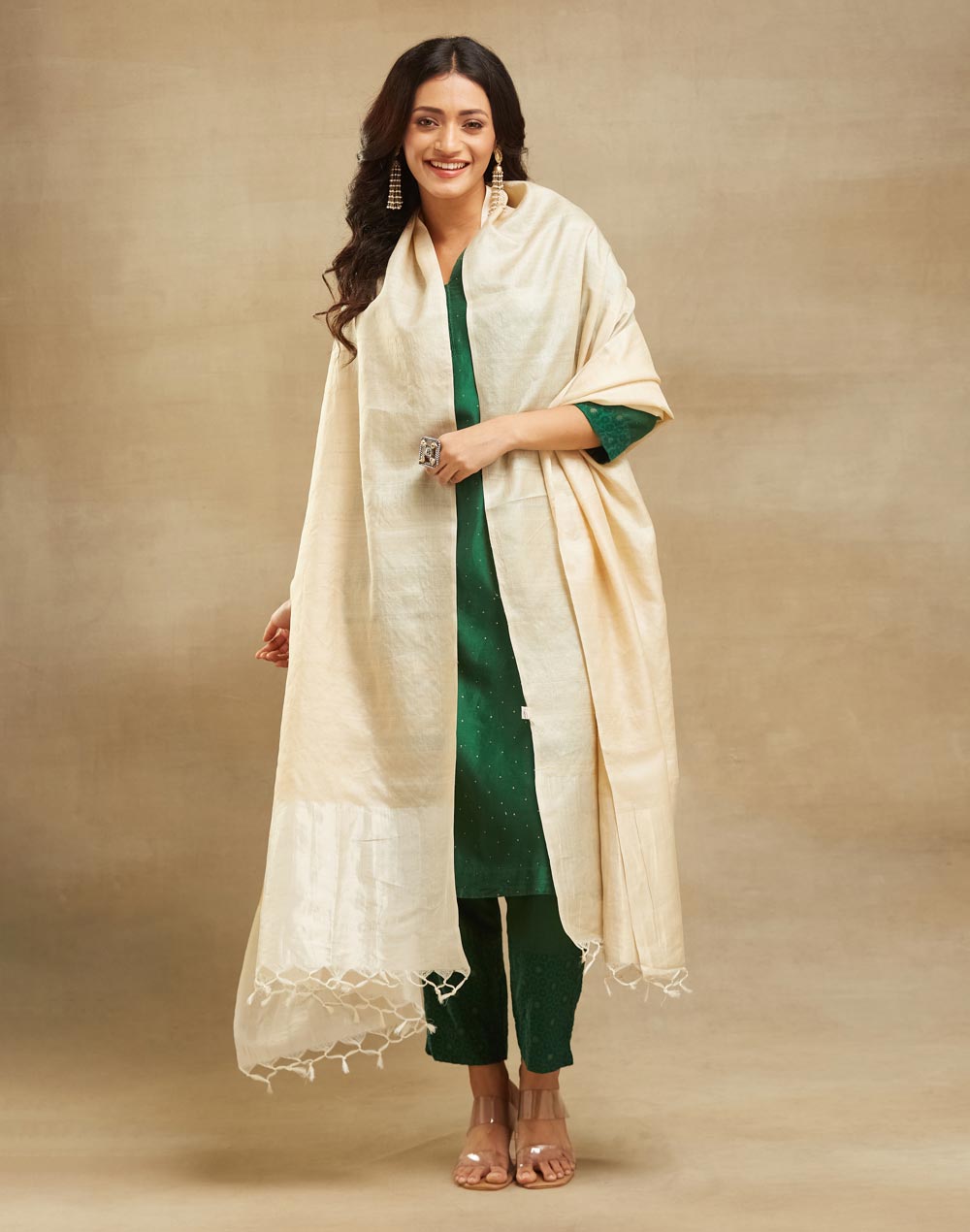 Offwhite Silk Blend Woven Dupatta