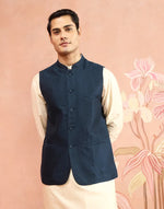 Viscose silk fabric detail on the Blue Nehru Jacket