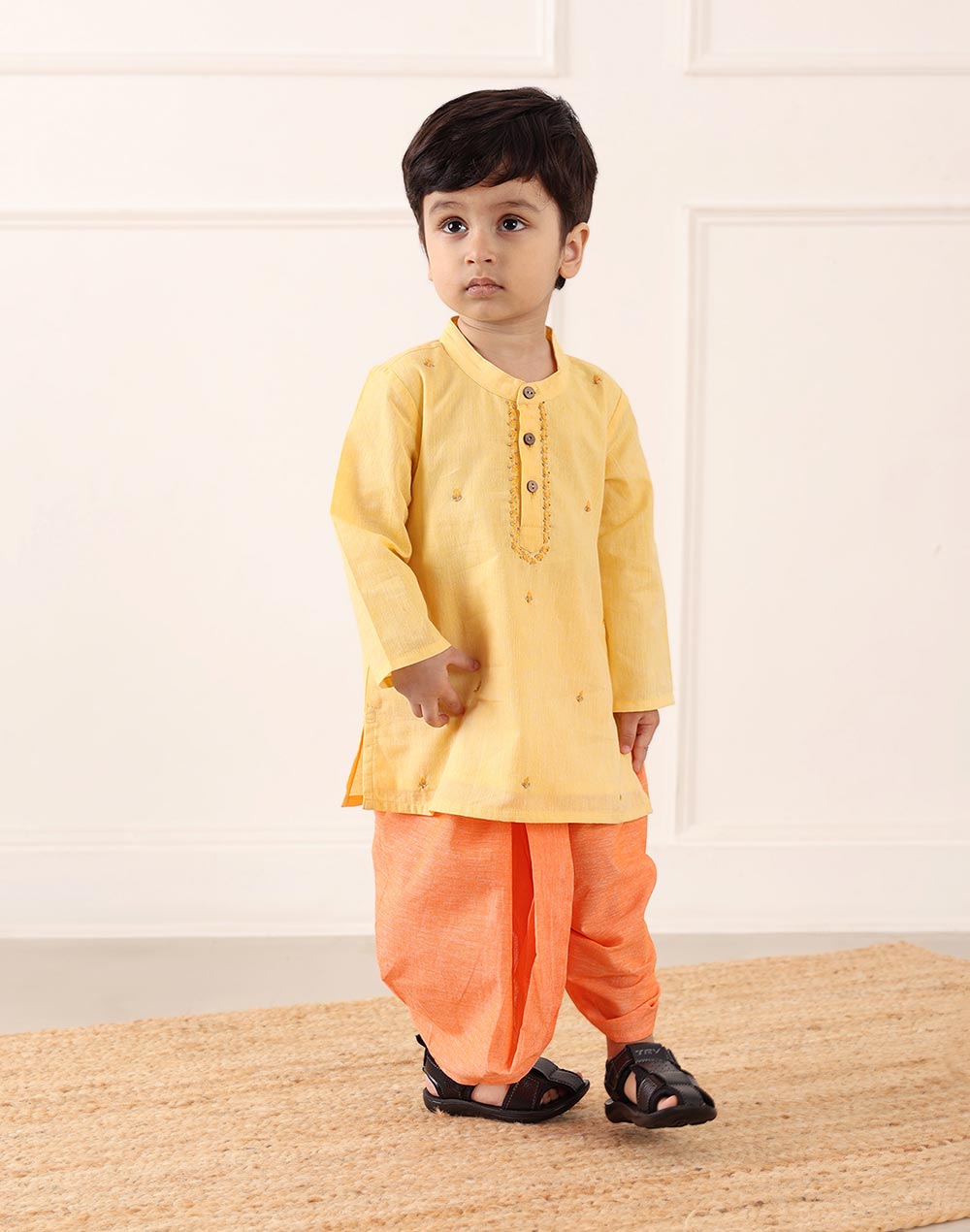 Yellow Cotton 2pc Dhoti Set