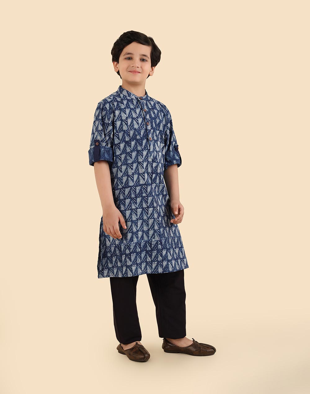 Indigo Cotton Dabu Printed Kurta Long
