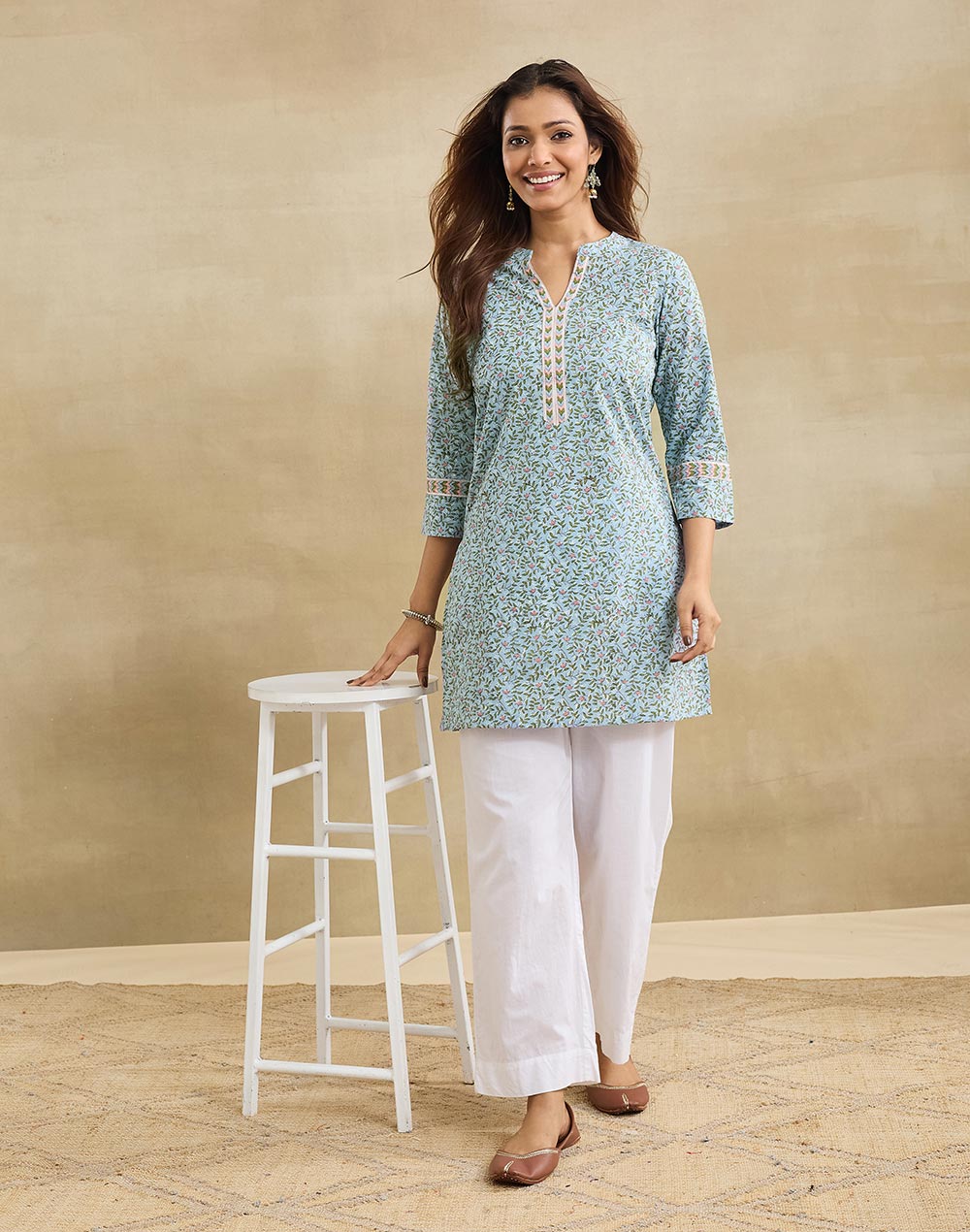 Blue Cotton Short Kurta
