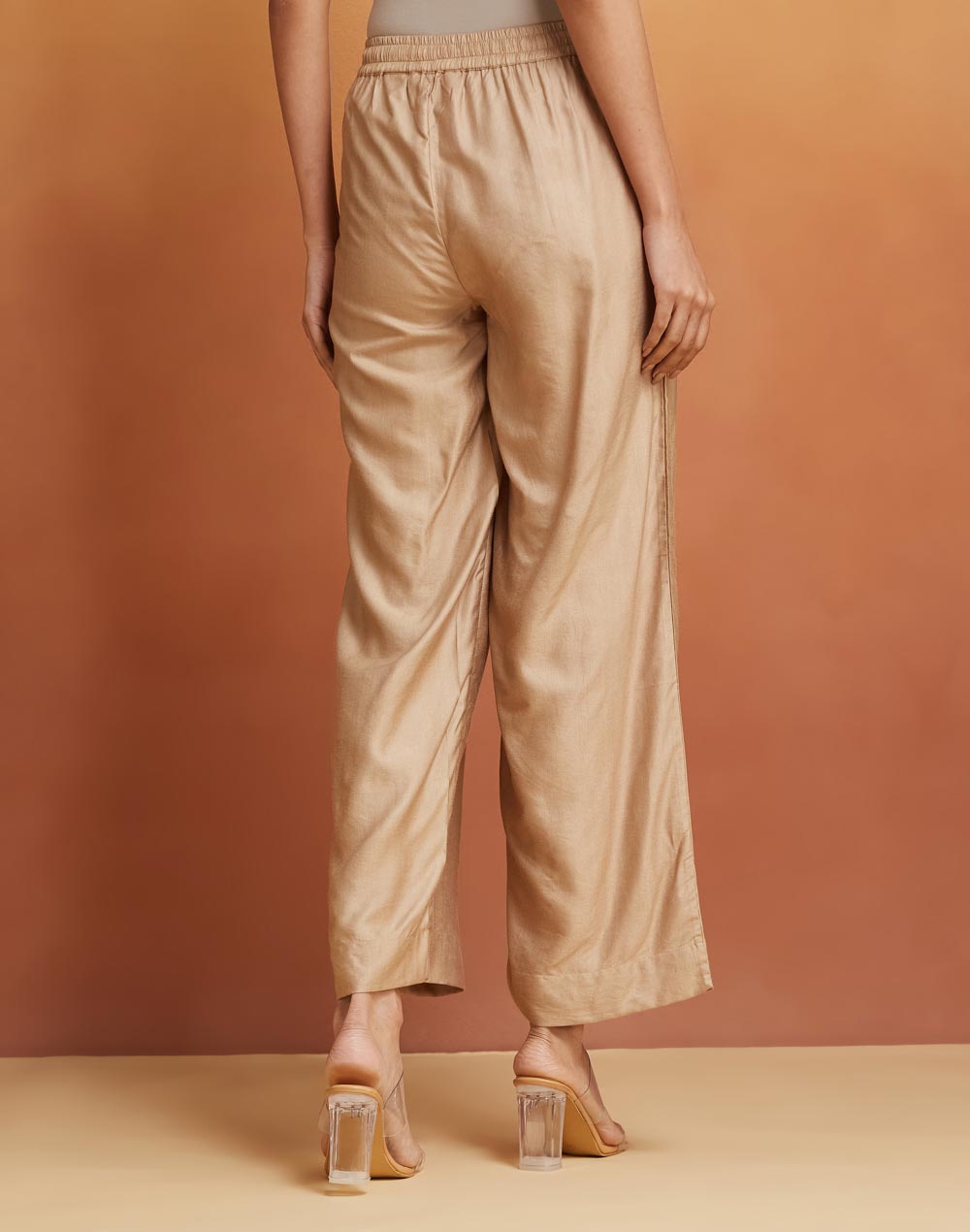 Beige Viscose Silk Pallazo