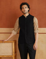 Black Viscose Silk Nehru Jacket for Men from Fabindia UK