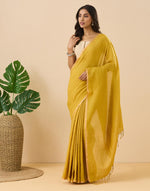 Green Linen Blend Hand Woven Sari