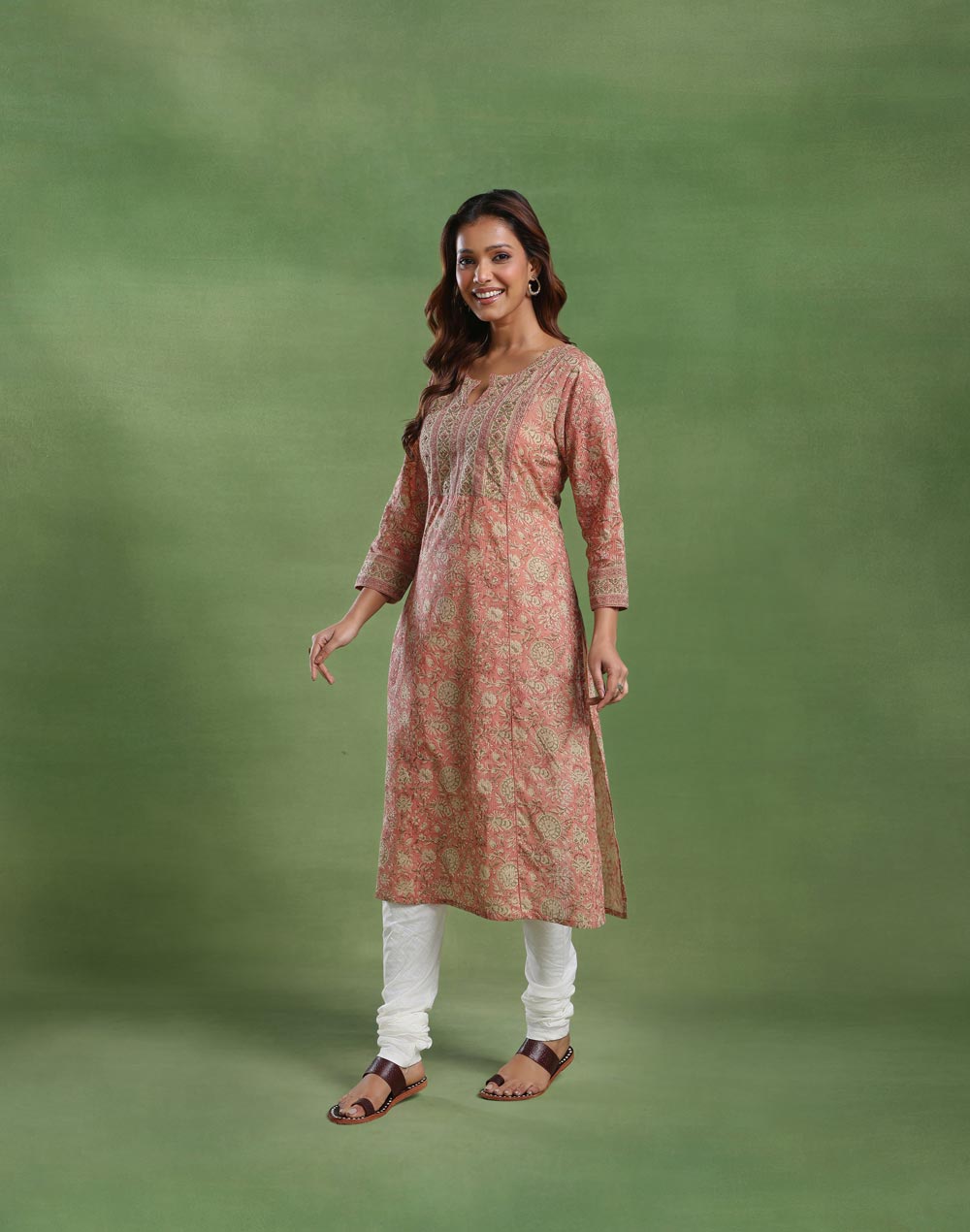 Orange Cotton Long Kurta