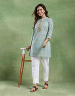 Green Cotton Chikankari Short Kurta