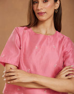 Pink Cotton Silk Embroidered Short Top