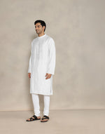 White Viscose Silk Dobby Long Kurta