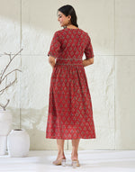 Red Cotton Ajarkh Midi Dress