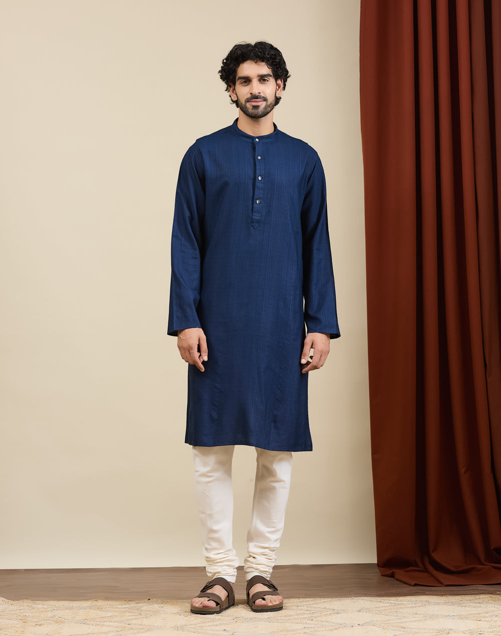 Striped weave detail on the Navy Stripe Long Kurta