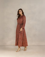 Red Rayon Blend Ajrakh Printed Maxi