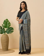 Indigo Viscose Blend Ajrakh Printed Sari