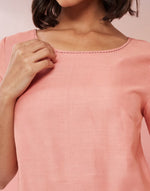 Dusty Pink Viscose Silk Hand Embroidered Top for Women with hand-embroidered detailing
