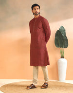 Orange Cotton Printed Slim Fit Long Kurta