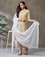White Cotton Silk Blend Chikankari Dupatta