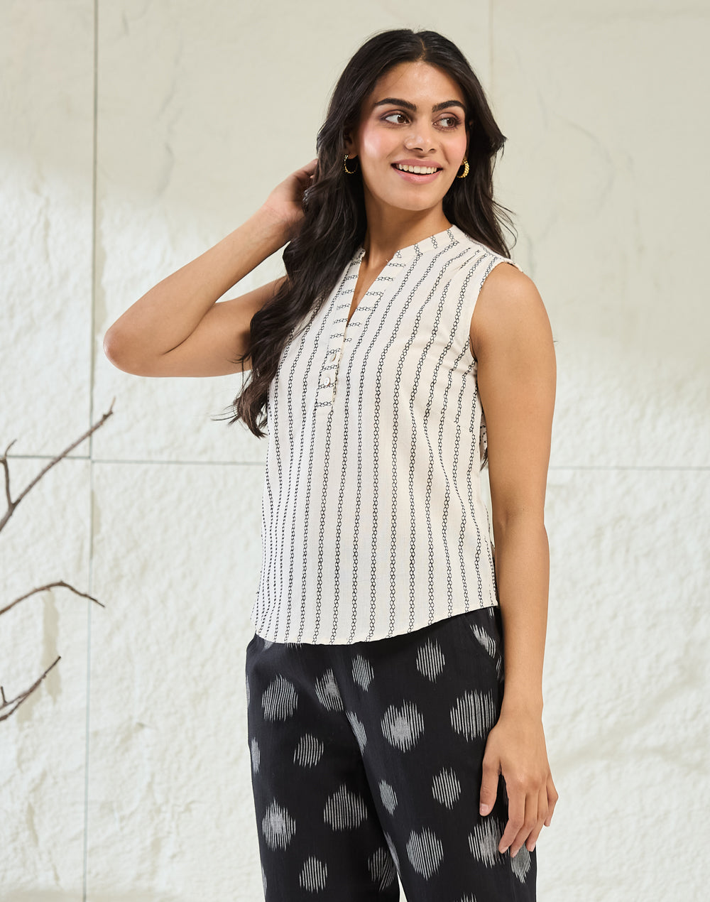 White Cotton Striped Top