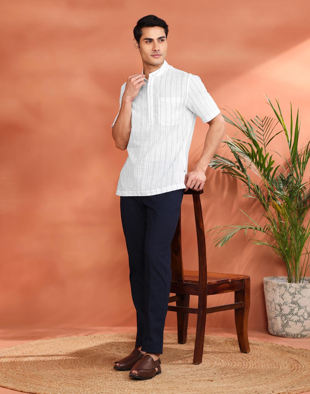 White Cotton Mid Placket Shirt