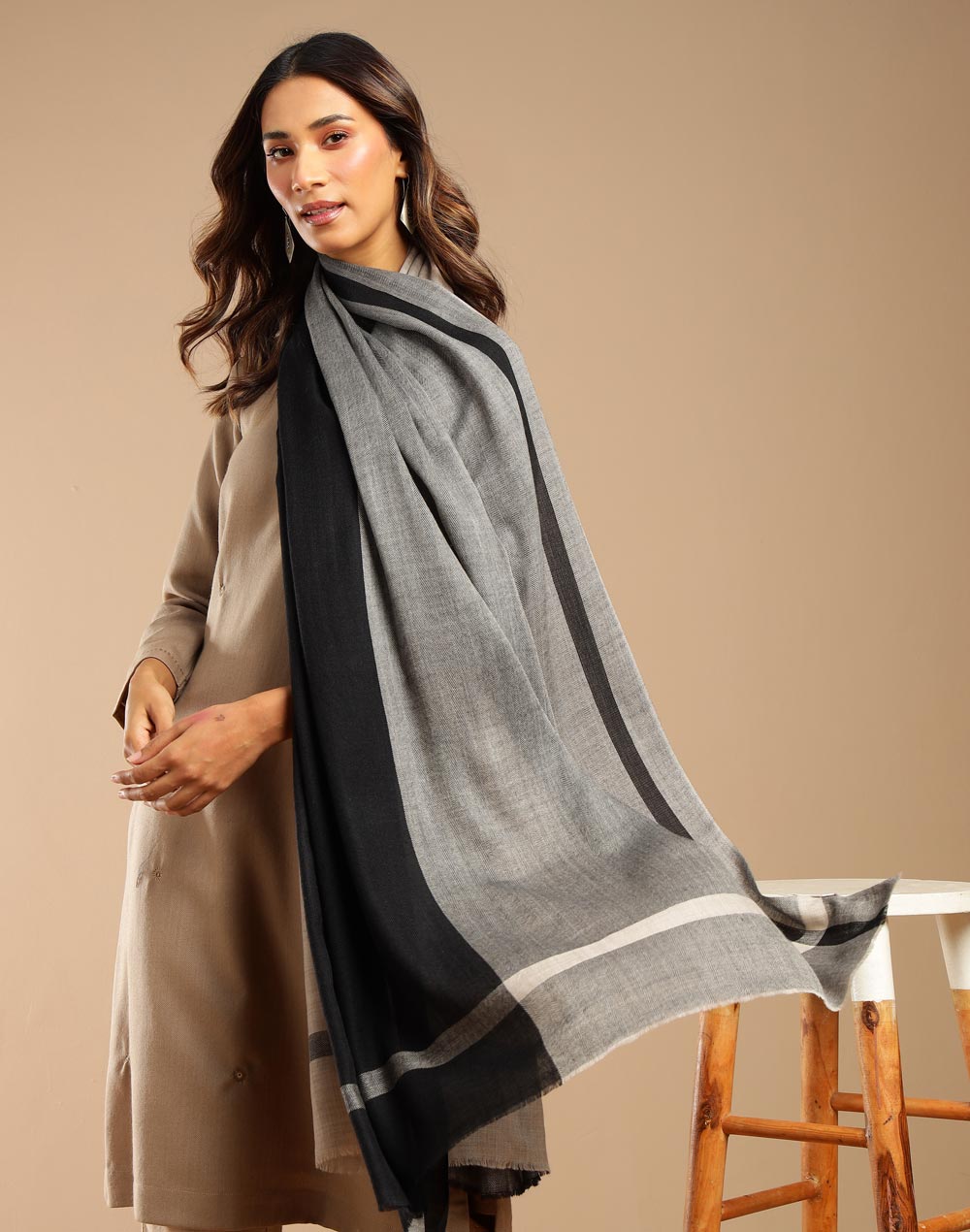 Black-Grey Wool Shawl