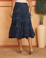 Indigo Cotton Geometric Skirt Midi