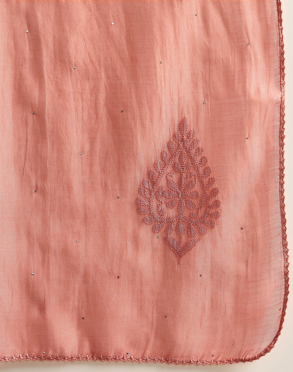 Orange Cotton Silk Chikankari Stole