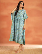 Blue Cotton Hand Block Printed Kaftan