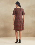 Red Cotton Linen Ajrakh Printed Short Dress