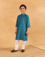 Blue Viscose Blend Hand Block Printed Long Kurta
