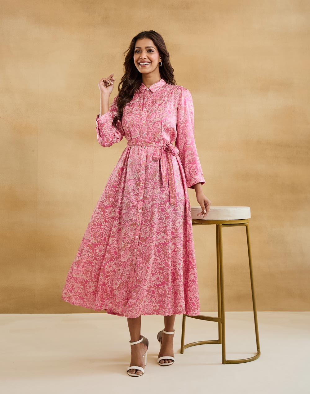 Pink Rayon Blend Hand Block Printed Maxi