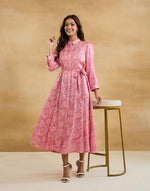 Pink Rayon Blend Hand Block Printed Maxi