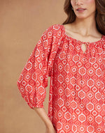 Red Rayon Blend Printed Top