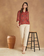 Red Rayon Blend Ajrakh Printed Helen Top