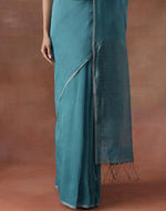 Turquoise Cotton Silk Hand Woven Sari