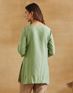 Green Cotton Silk Short Kurta