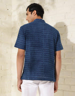 Blue Cotton Dabu Printed Mid Placket Shirt
