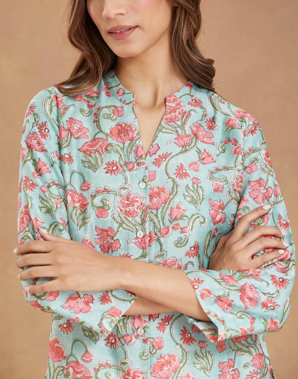 Green Cotton Silk Hand Block Printed Tunic