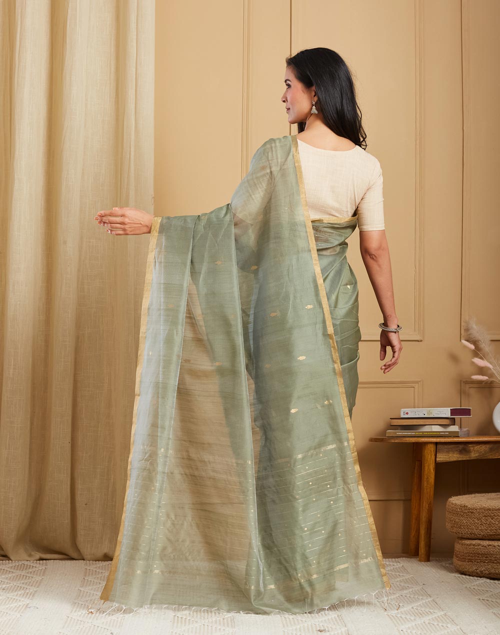 Green Cotton Silk Blend Chanderi Woven Wonders Sari