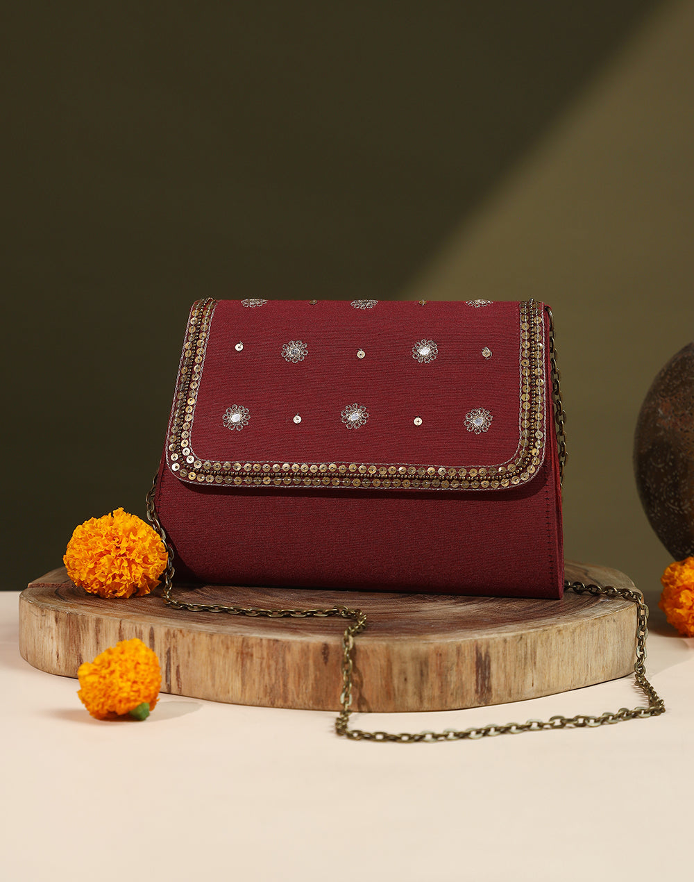 Red Embroidered Clutch