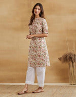 Green Cotton Hand Block Printed Knee Length Kurta