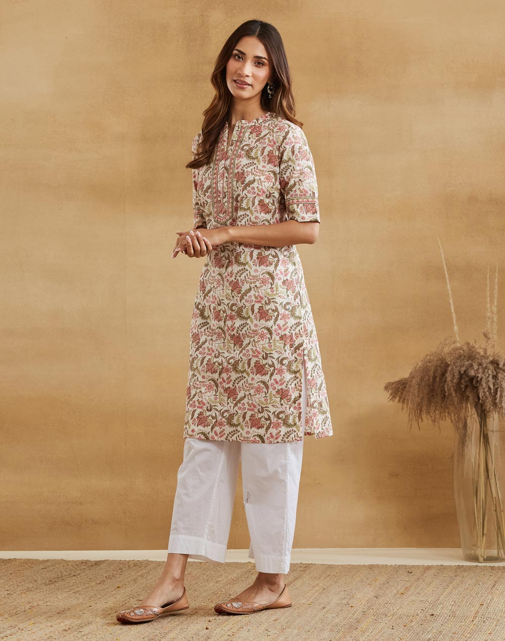Green Cotton Hand Block Printed Knee Length Kurta