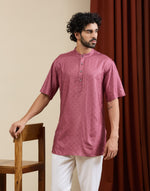 Pink Viscose Silk Printed Short Kurta
