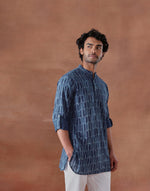 Indigo Cotton Dabu Printed Slim Fit Neel Baan Short Kurta