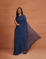 Indigo Cotton Silk Dabu Printed Sari