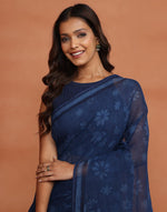 Indigo Cotton Silk Dabu Printed Sari