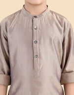 Grey Cotton Silk Blend Printed Long Kurta