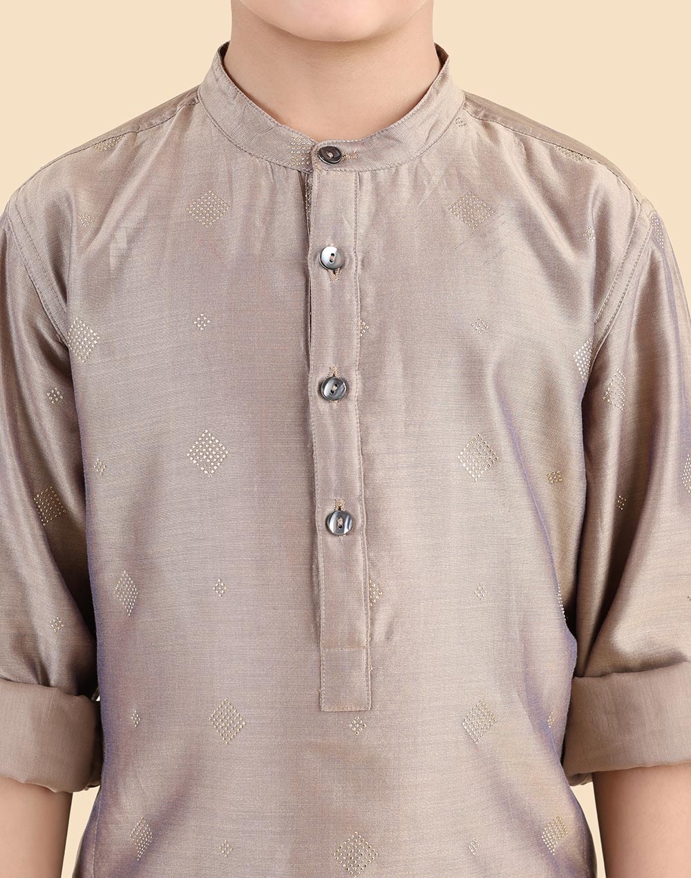 Grey Cotton Silk Blend Printed Long Kurta
